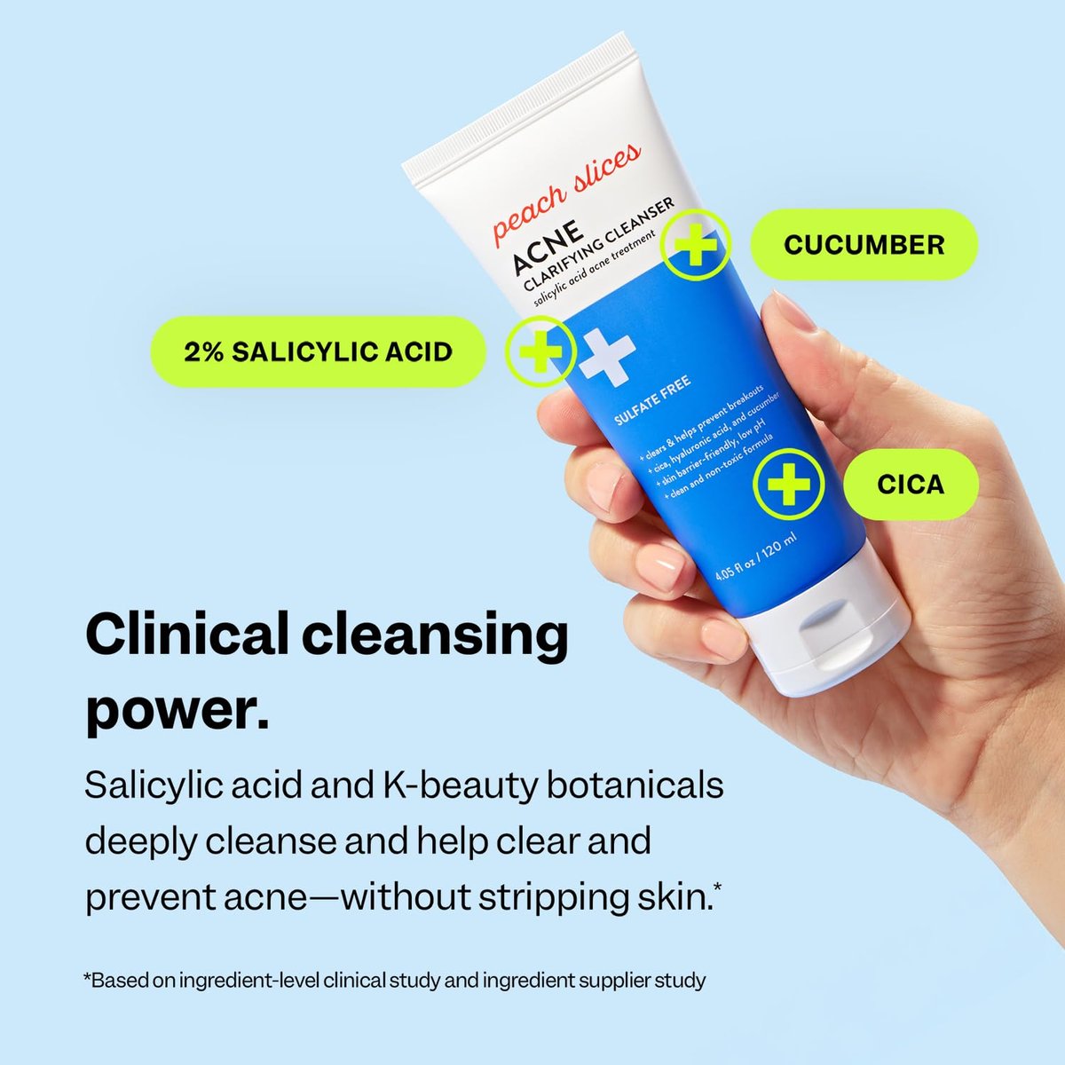 Peach Slices Acne Clarifying Cleanser - 2% Salicylic Acid Acne Treatment with Cucumber & Cica - Vegan, Cruelty-Free Korean Skincare (4.05 oz) - görsel 6