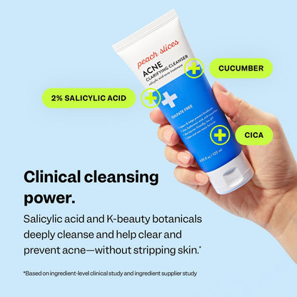 Peach Slices Acne Clarifying Cleanser - 2% Salicylic Acid Acne Treatment with Cucumber & Cica - Vegan, Cruelty-Free Korean Skincare (4.05 oz)