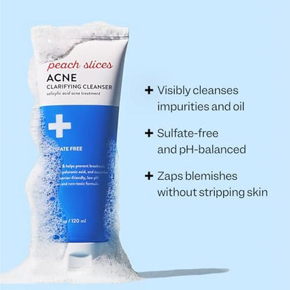 Peach Slices Acne Clarifying Cleanser - 2% Salicylic Acid Acne Treatment with Cucumber & Cica - Vegan, Cruelty-Free Korean Skincare (4.05 oz)