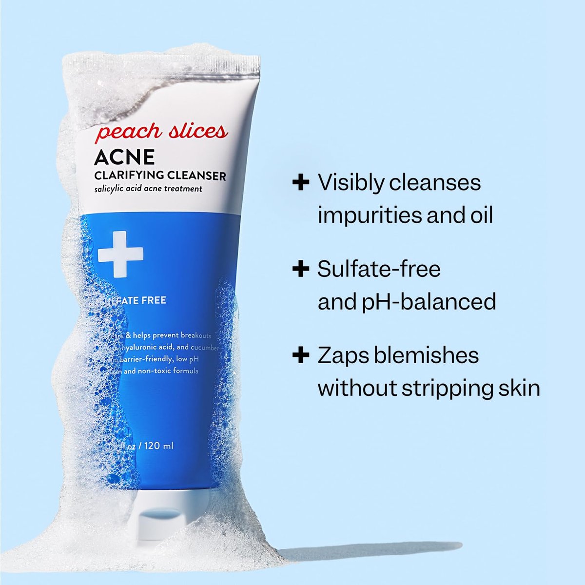Peach Slices Acne Clarifying Cleanser - 2% Salicylic Acid Acne Treatment with Cucumber & Cica - Vegan, Cruelty-Free Korean Skincare (4.05 oz) - görsel 4