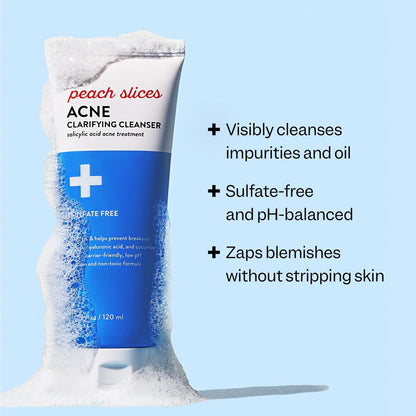 Peach Slices Acne Clarifying Cleanser - 2% Salicylic Acid Acne Treatment with Cucumber & Cica - Vegan, Cruelty-Free Korean Skincare (4.05 oz)