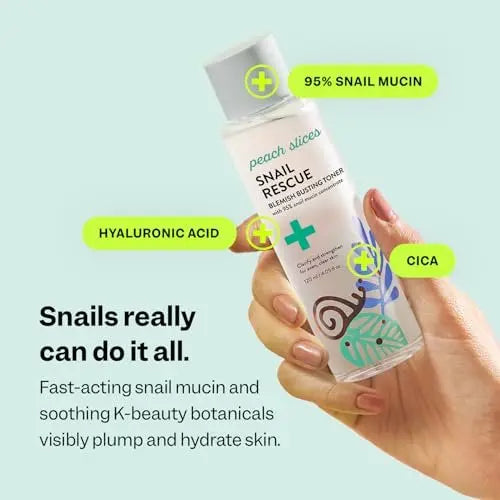 Peach Slices Snail Rescue Blemish Busting Toner - 95% Snail Mucin with Hyaluronic Acid & CICA - Clarify, Strengthen & Balance - 4.05 oz Avelisse