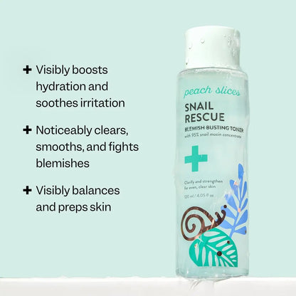 Peach Slices Snail Rescue Blemish Busting Toner - 95% Snail Mucin with Hyaluronic Acid & CICA - Clarify, Strengthen & Balance - 4.05 oz Avelisse