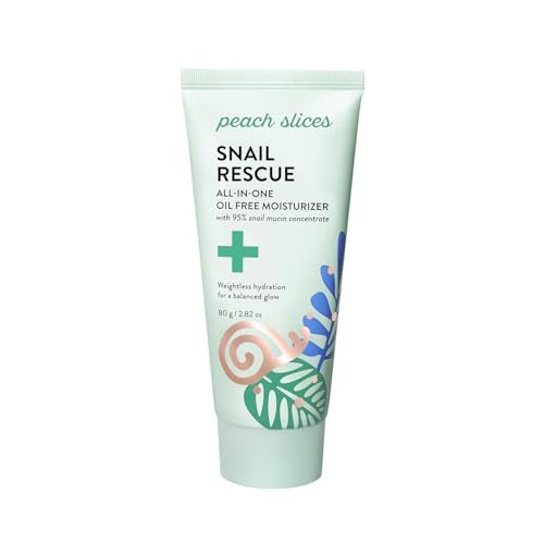 Peach Slices Snail Rescue All-in-One Oil Free Moisturizer - 95% Snail Mucin, Birch Juice, Hyaluronic Acid & Cica - Lightweight, Cruelty-Free Korean Skincare for Oily & Acne-Prone Skin (2.82 oz) Avelisse