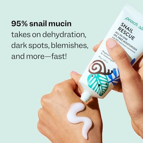 Peach Slices Snail Rescue All-in-One Oil Free Moisturizer - 95% Snail Mucin, Birch Juice, Hyaluronic Acid & Cica - Lightweight, Cruelty-Free Korean Skincare for Oily & Acne-Prone Skin (2.82 oz) Avelisse