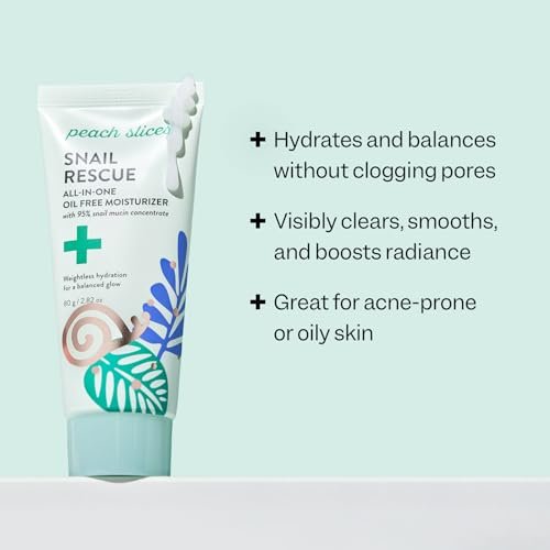Peach Slices Snail Rescue All-in-One Oil Free Moisturizer - 95% Snail Mucin, Birch Juice, Hyaluronic Acid & Cica - Lightweight, Cruelty-Free Korean Skincare for Oily & Acne-Prone Skin (2.82 oz) Avelisse