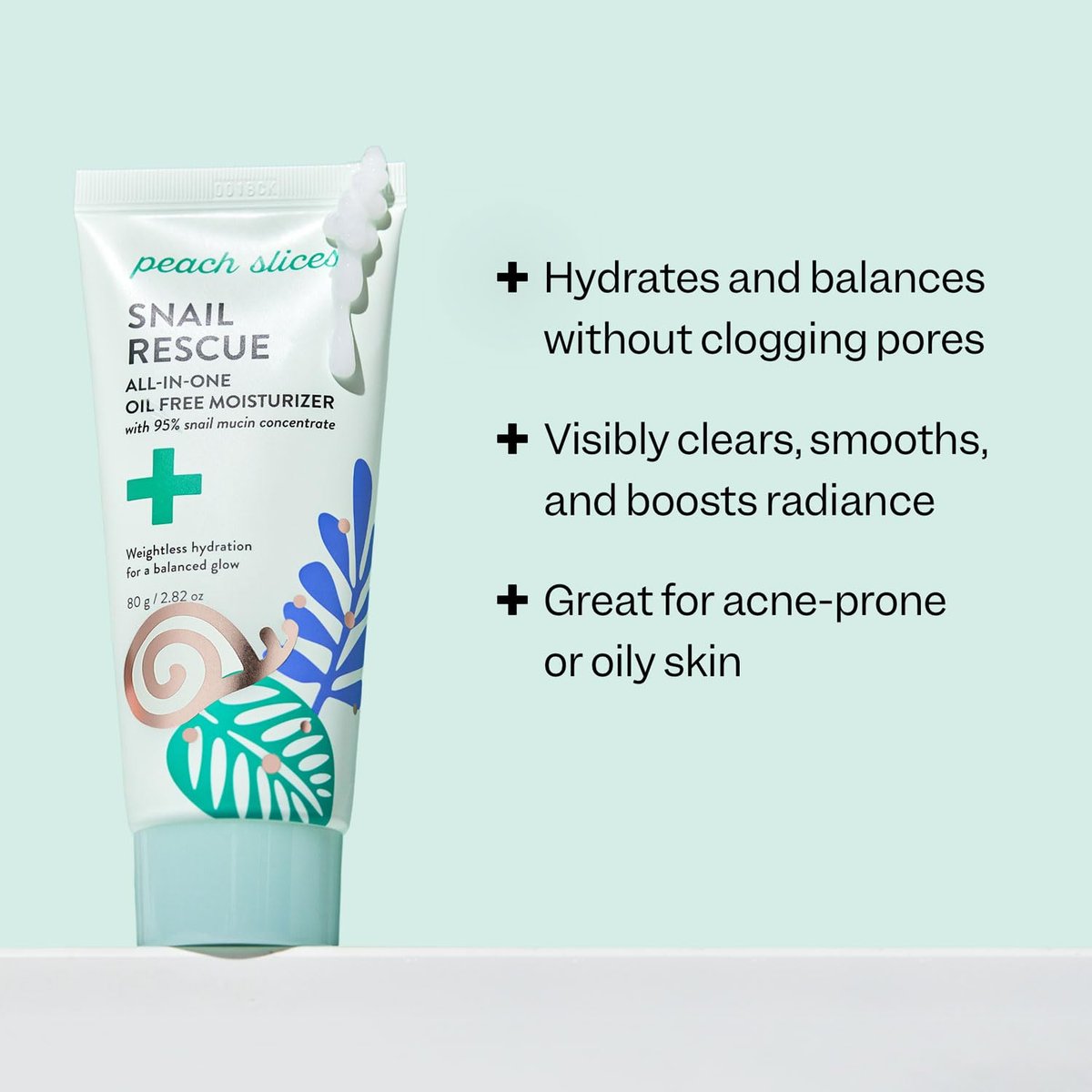 Peach Slices Snail Rescue All-in-One Oil Free Moisturizer - 95% Snail Mucin, Birch Juice, Hyaluronic Acid & Cica - Lightweight, Cruelty-Free Korean Skincare for Oily & Acne-Prone Skin (2.82 oz) Avelisse