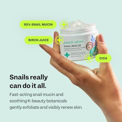 Peach Slices Snail Rescue Intensive Wash-Off Jelly Mask - 95% Snail Mucin Concentrate for Clear, Gentle Skin