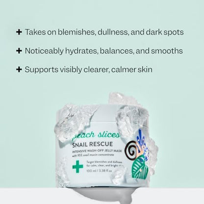 Peach Slices Snail Rescue Intensive Wash-Off Jelly Mask - 95% Snail Mucin Concentrate for Clear, Gentle Skin
