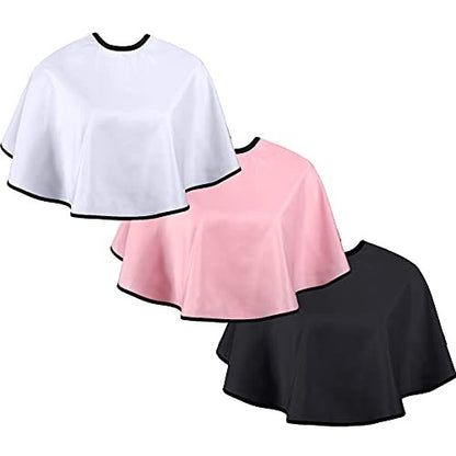 3-Piece Makeup Capes for Clients - Salon Hair Dye Aprons, Styling Shampoo Capes, Barber Short Smock (Black, White, Pink) Avelisse