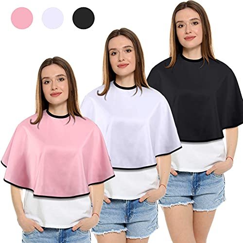 3-Piece Makeup Capes for Clients - Salon Hair Dye Aprons, Styling Shampoo Capes, Barber Short Smock (Black, White, Pink) Avelisse