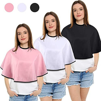 3-Piece Makeup Capes for Clients - Salon Hair Dye Aprons, Styling Shampoo Capes, Barber Short Smock (Black, White, Pink) Avelisse