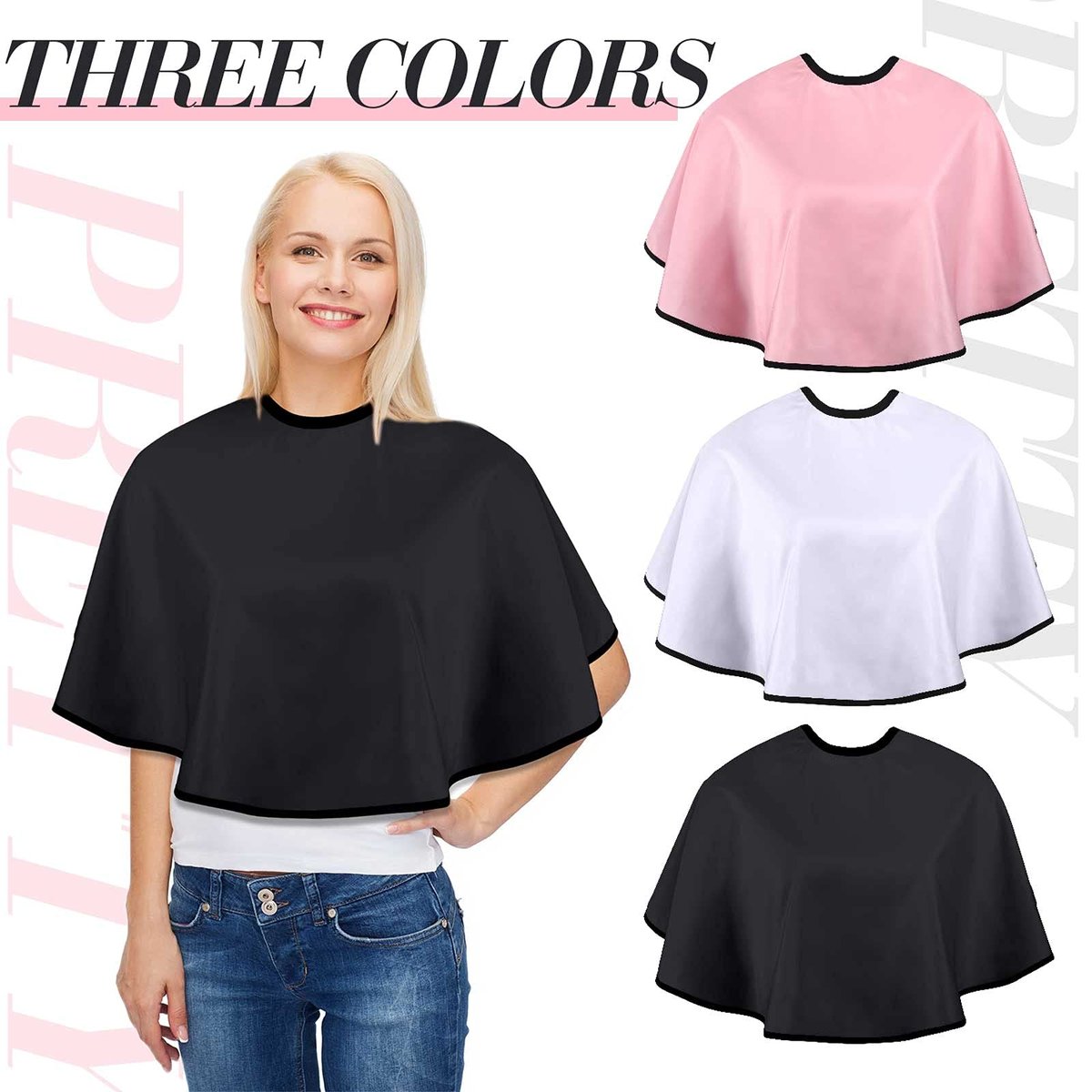 3-Piece Makeup Capes for Clients - Salon Hair Dye Aprons, Styling Shampoo Capes, Barber Short Smock (Black, White, Pink) Avelisse