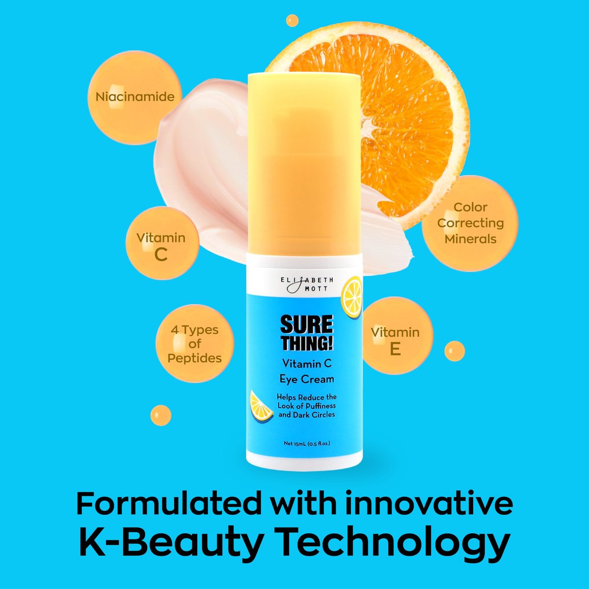 Elizabeth Mott Sure Thing Vitamin C Eye Cream – Brightening & De-Puffing Eye Treatment for Dark Circles, Vegan & Cruelty-Free, 0.5 oz Avelisse