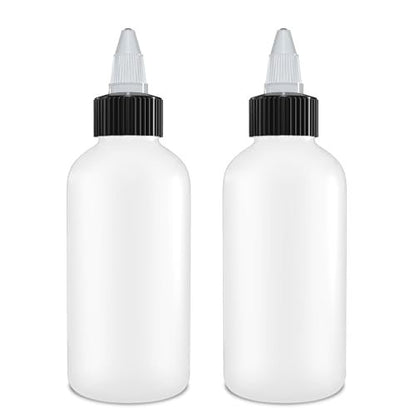BRIGHTFROM Twist Top Applicator Bottles 4 oz (Pack of 2) - Squeeze Empty Plastic Bottles with Black Open/Close Nozzle, Refillable Multi-Purpose