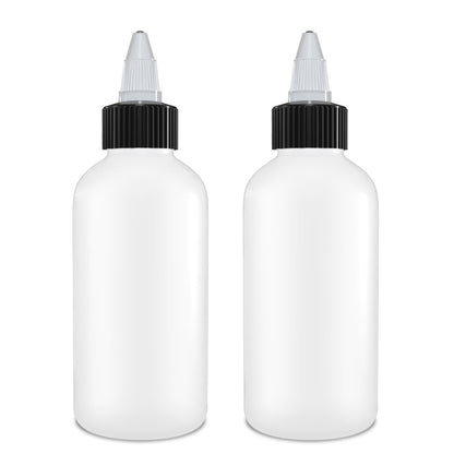 BRIGHTFROM Twist Top Applicator Bottles 4 oz (Pack of 2) - Squeeze Empty Plastic Bottles with Black Open/Close Nozzle, Refillable Multi-Purpose