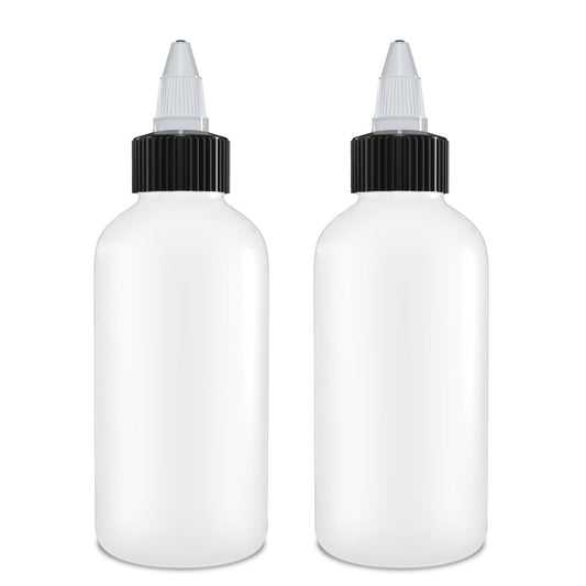 BRIGHTFROM Twist Top Applicator Bottles 4 oz (Pack of 2) - Squeeze Empty Plastic Bottles with Black Open/Close Nozzle, Refillable Multi-Purpose