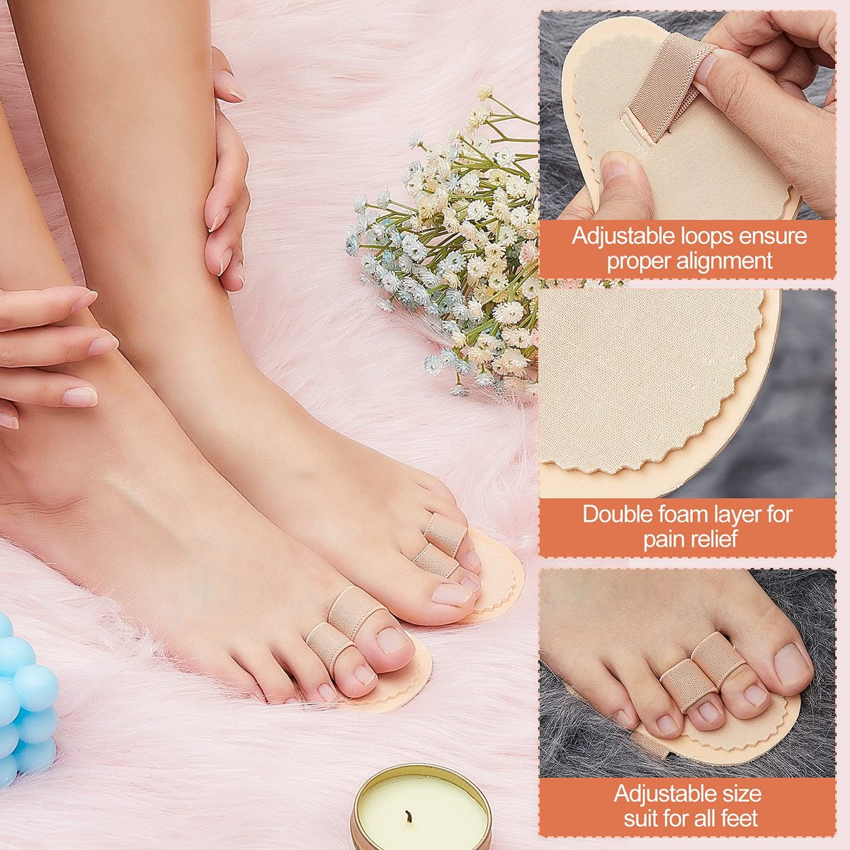 Nuanchu 6-Piece Double Toe Straightener & Hammer Toe Splint Corrector for Foot Pain Relief - görsel 5