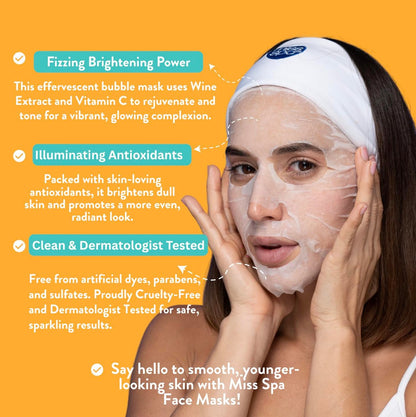 MISS SPA Brightening Bubbling Mask with Vitamin C – Hydrating Facial Sheet Mask for Glowing Skin, Anti-Aging, Dermatologist Tested (4 Pack)