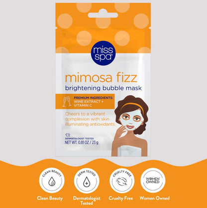 MISS SPA Brightening Bubbling Mask with Vitamin C – Hydrating Facial Sheet Mask for Glowing Skin, Anti-Aging, Dermatologist Tested (4 Pack)