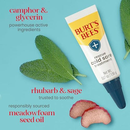 Burt's Bees Cold Sore Treatment & Medicated Lip Balm with Menthol & Eucalyptus Oil, 2 Tubes