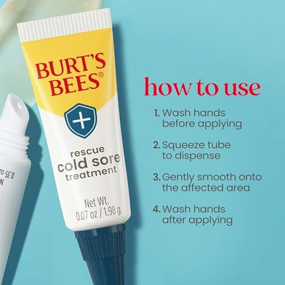 Burt's Bees Cold Sore Treatment & Medicated Lip Balm with Menthol & Eucalyptus Oil, 2 Tubes
