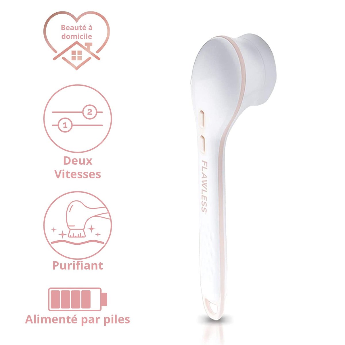 Finishing Touch Flawless Cleanse Spa Electric Body Brush – 3 Multi-Purpose Heads for Full Body Exfoliation & Cleansing (Rose) Avelisse