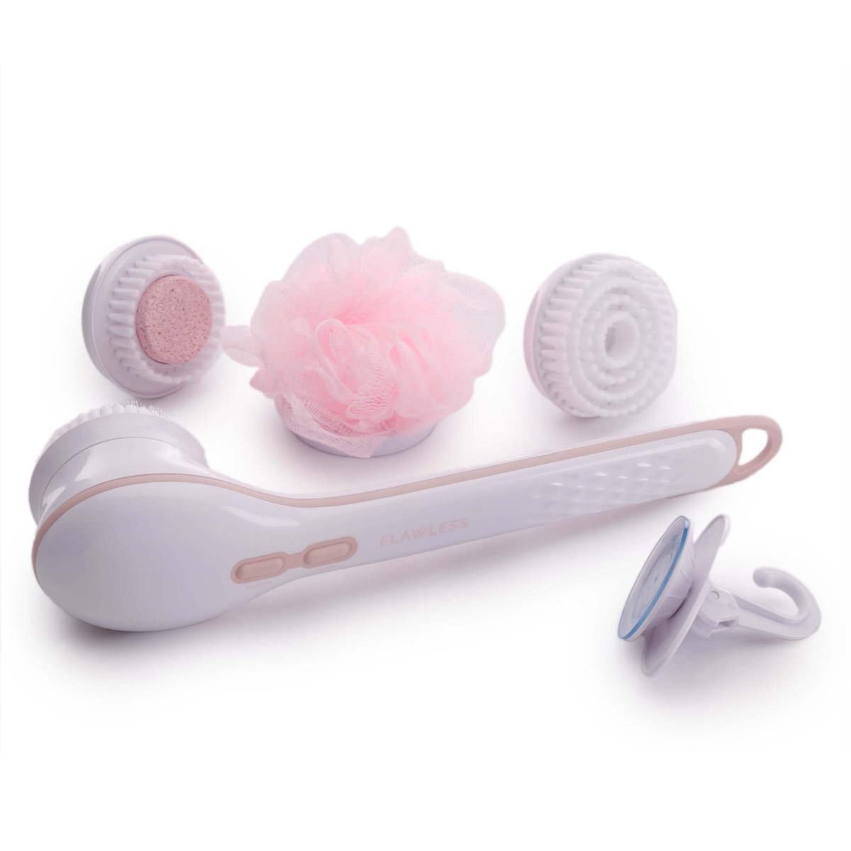 Finishing Touch Flawless Cleanse Spa Electric Body Brush – 3 Multi-Purpose Heads for Full Body Exfoliation & Cleansing (Rose) Avelisse