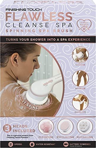 Finishing Touch Flawless Cleanse Spa Electric Body Brush – 3 Multi-Purpose Heads for Full Body Exfoliation & Cleansing (Rose) Avelisse