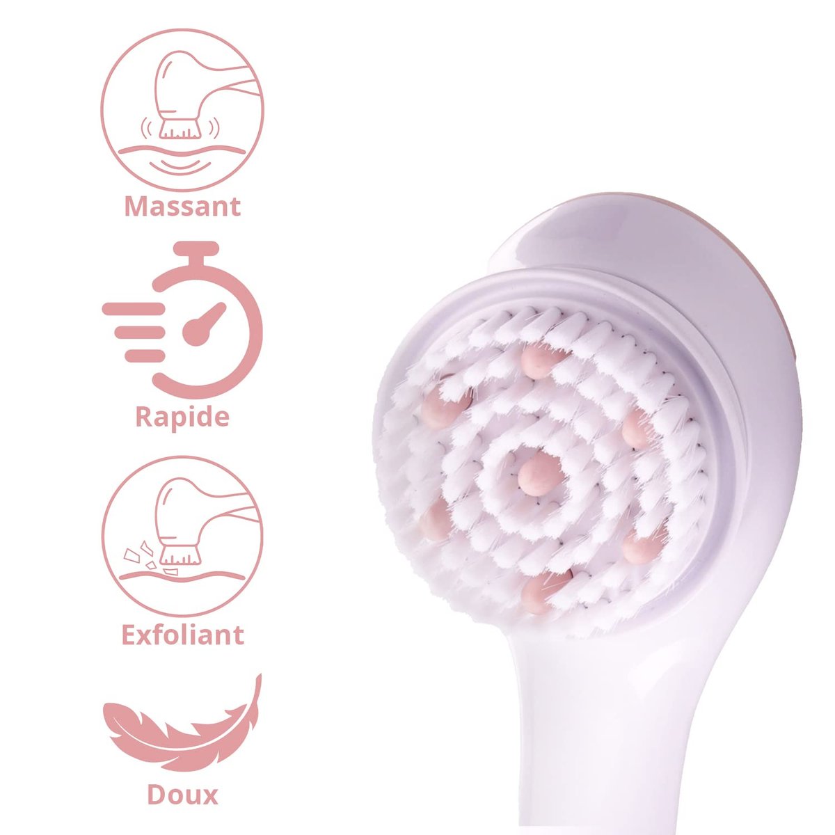 Finishing Touch Flawless Cleanse Spa Electric Body Brush – 3 Multi-Purpose Heads for Full Body Exfoliation & Cleansing (Rose) Avelisse