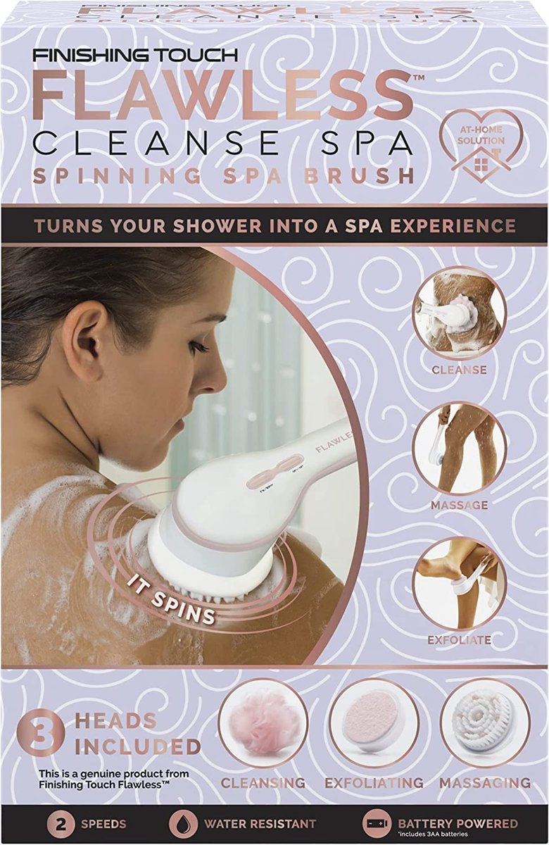 Finishing Touch Flawless Cleanse Spa Electric Body Brush – 3 Multi-Purpose Heads for Full Body Exfoliation & Cleansing (Rose) Avelisse