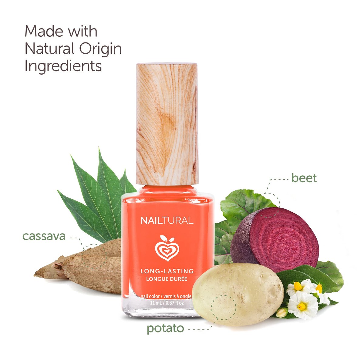 Nailtural Origin Long Lasting Plant-Based Nail Polish – Coral Orange (Hot Springs, Hot Fire) – 0.37 Fl Oz – Vegan, Cruelty-Free & Non-Toxic - görsel 5