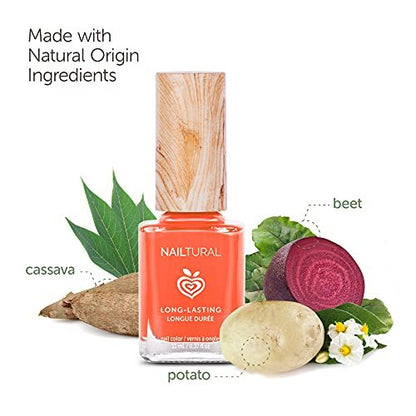 Nailtural Origin Long Lasting Plant-Based Nail Polish – Coral Orange (Hot Springs, Hot Fire) – 0.37 Fl Oz – Vegan, Cruelty-Free & Non-Toxic