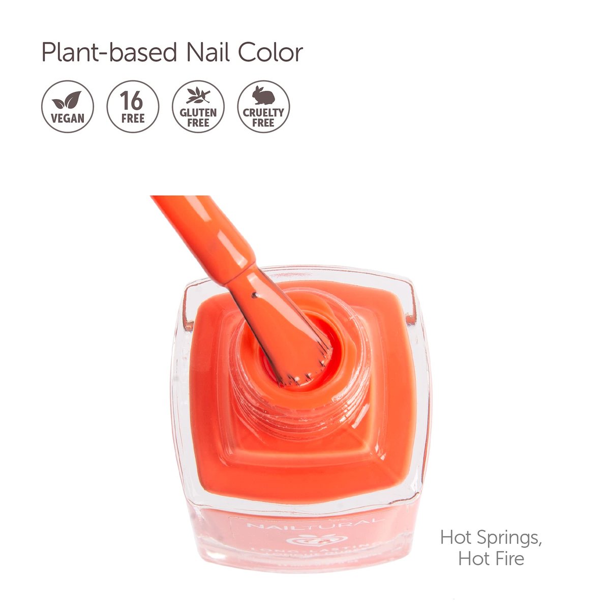 Nailtural Origin Long Lasting Plant-Based Nail Polish – Coral Orange (Hot Springs, Hot Fire) – 0.37 Fl Oz – Vegan, Cruelty-Free & Non-Toxic - görsel 3
