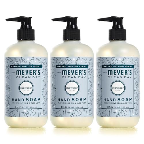 Mrs. Meyer's Clean Day Hand Soap, Snowdrop, 12.5 fl oz (Pack of 3) - Made with Essential Oils Avelisse