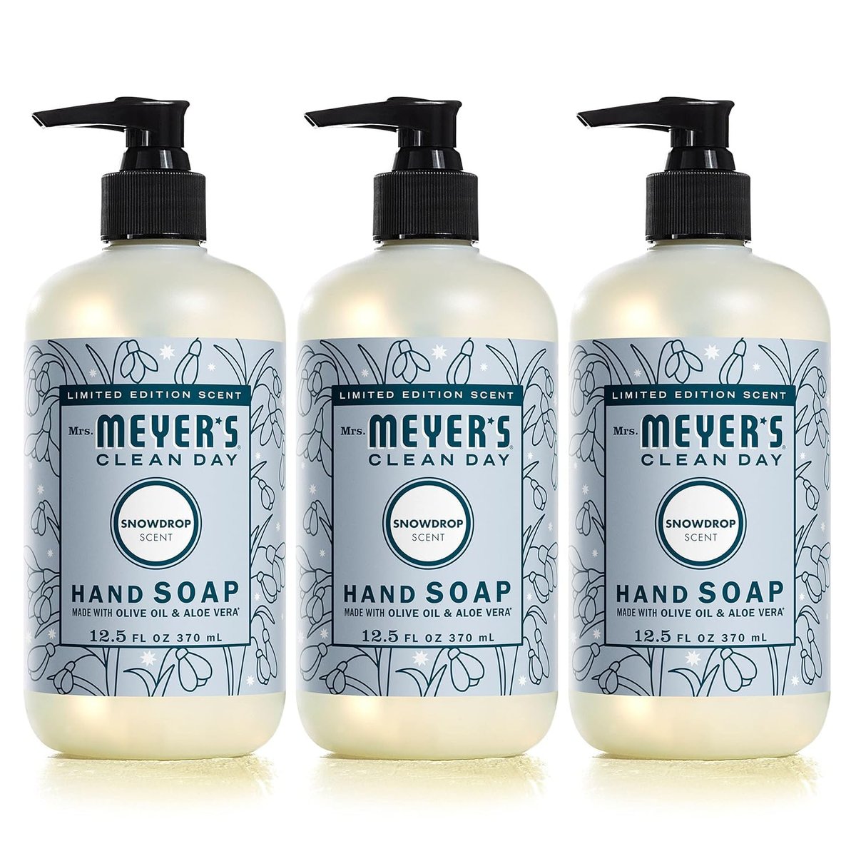 Mrs. Meyer's Clean Day Hand Soap, Snowdrop, 12.5 fl oz (Pack of 3) - Made with Essential Oils Avelisse