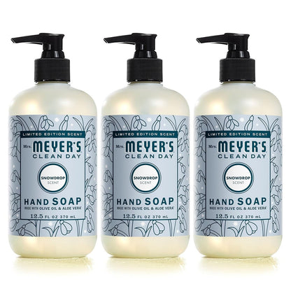 Mrs. Meyer's Clean Day Hand Soap, Snowdrop, 12.5 fl oz (Pack of 3) - Made with Essential Oils Avelisse