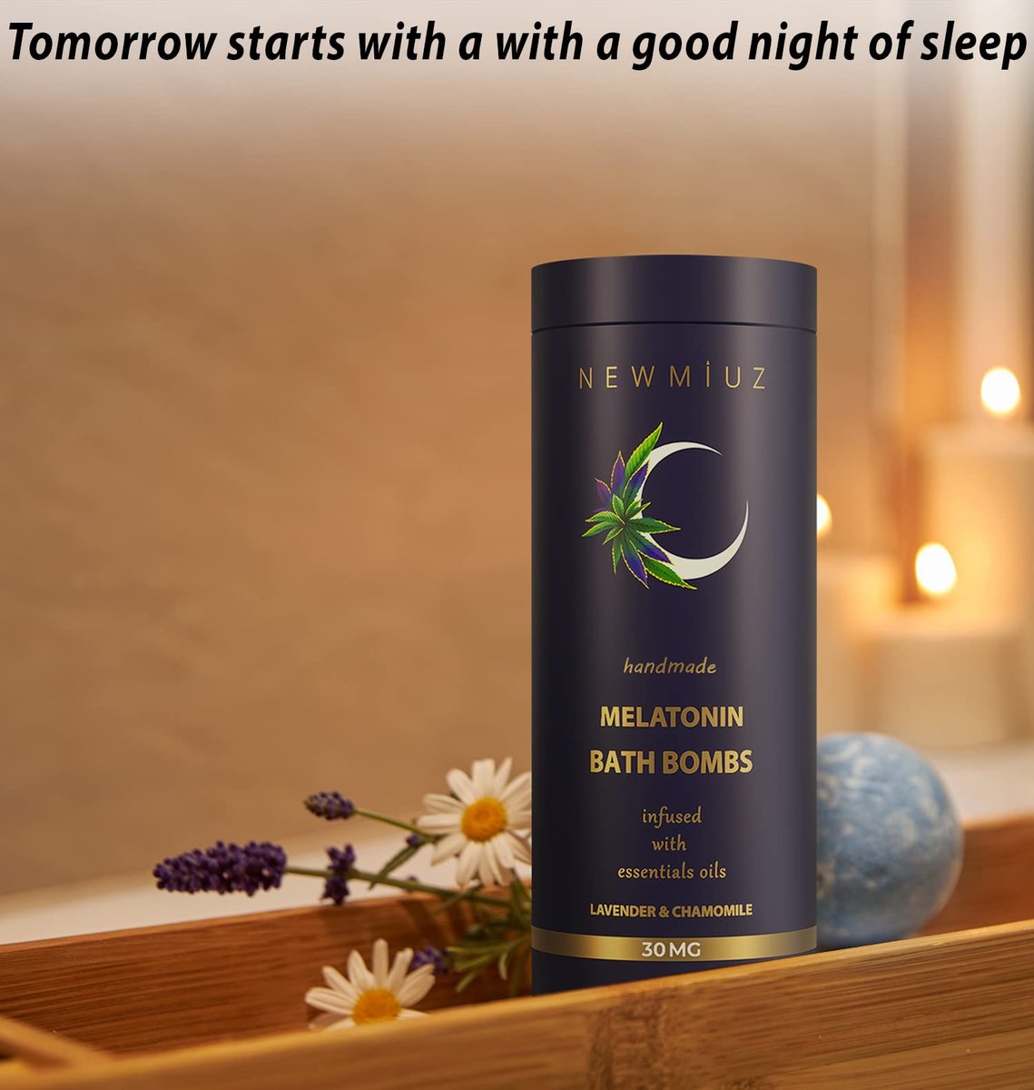Sleep Well Bubble Bath Bombs – Melatonin Infused Lavender & Chamomile Essential Oils, Luxurious Bath for Dry Skin, Perfect Self Care Gifts for Women and Men (Blue, 1 Pack) Avelisse