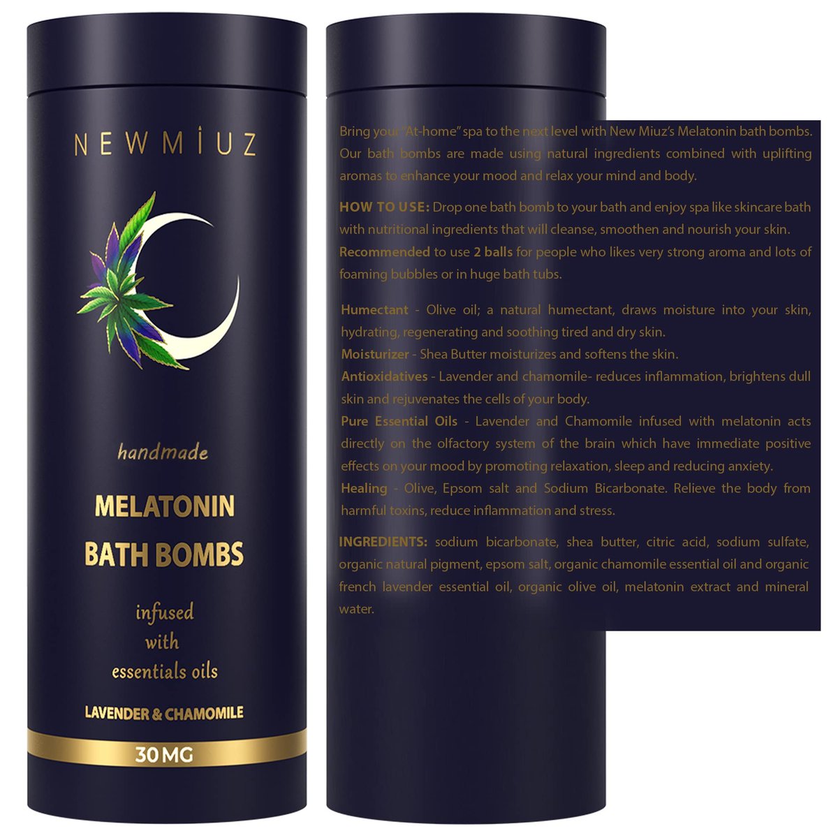 Sleep Well Bubble Bath Bombs – Melatonin Infused Lavender & Chamomile Essential Oils, Luxurious Bath for Dry Skin, Perfect Self Care Gifts for Women and Men (Blue, 1 Pack) Avelisse