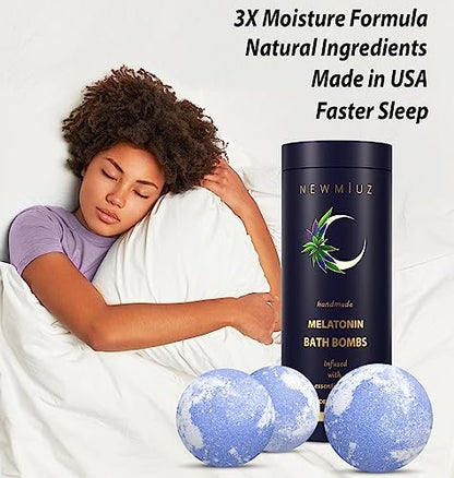 Sleep Well Bubble Bath Bombs – Melatonin Infused Lavender & Chamomile Essential Oils, Luxurious Bath for Dry Skin, Perfect Self Care Gifts for Women and Men (Blue, 1 Pack) Avelisse