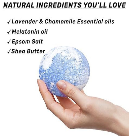 Sleep Well Bubble Bath Bombs – Melatonin Infused Lavender & Chamomile Essential Oils, Luxurious Bath for Dry Skin, Perfect Self Care Gifts for Women and Men (Blue, 1 Pack) Avelisse