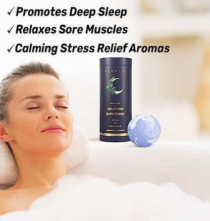 Sleep Well Bubble Bath Bombs – Melatonin Infused Lavender & Chamomile Essential Oils, Luxurious Bath for Dry Skin, Perfect Self Care Gifts for Women and Men (Blue, 1 Pack) Avelisse