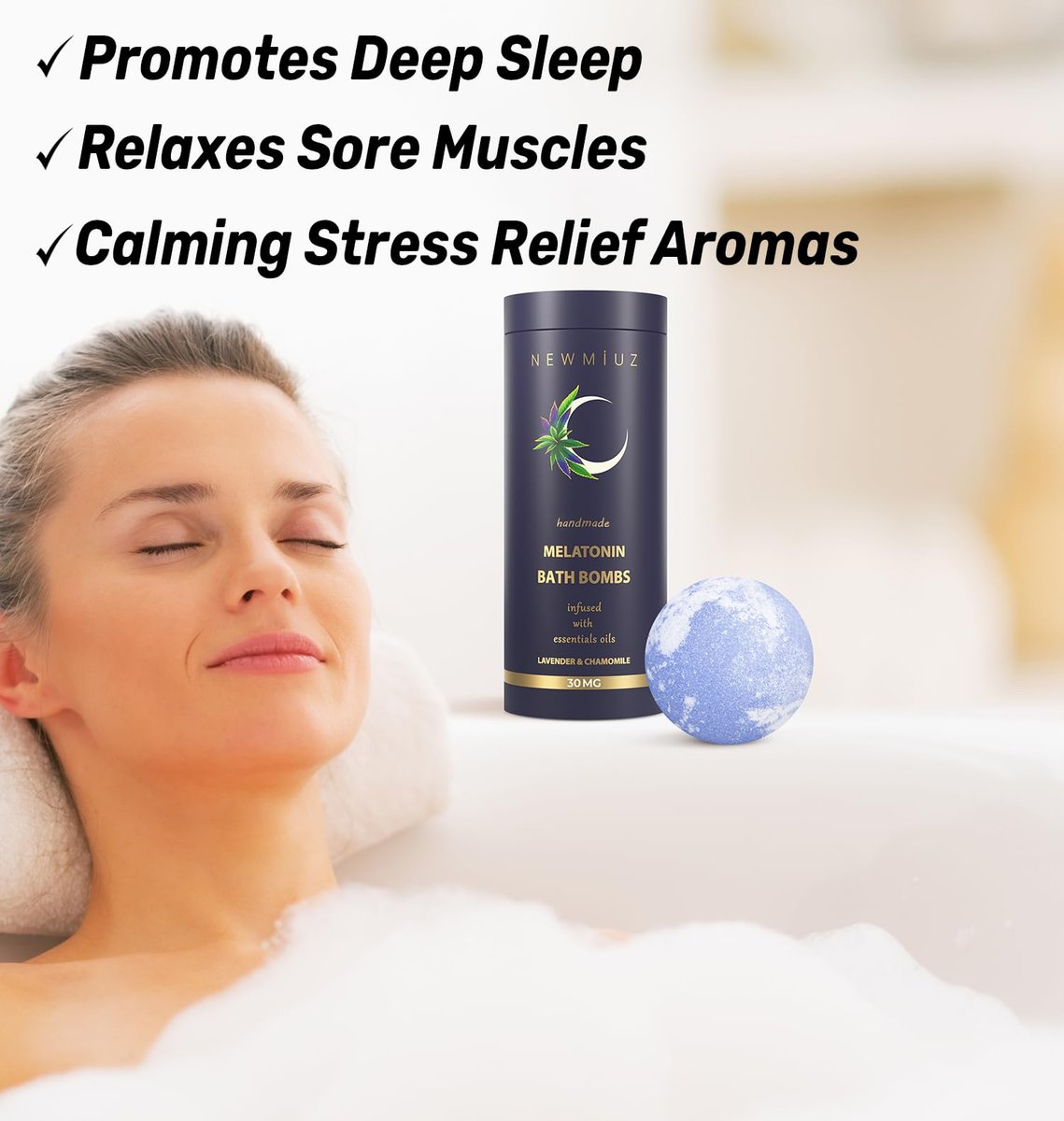 Sleep Well Bubble Bath Bombs – Melatonin Infused Lavender & Chamomile Essential Oils, Luxurious Bath for Dry Skin, Perfect Self Care Gifts for Women and Men (Blue, 1 Pack) Avelisse