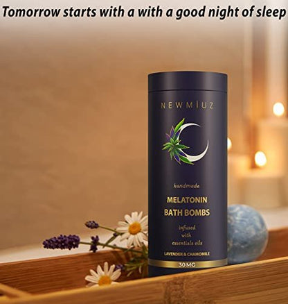 Sleep Well Bubble Bath Bombs – Melatonin Infused Lavender & Chamomile Essential Oils, Luxurious Bath for Dry Skin, Perfect Self Care Gifts for Women and Men (Blue, 1 Pack) Avelisse