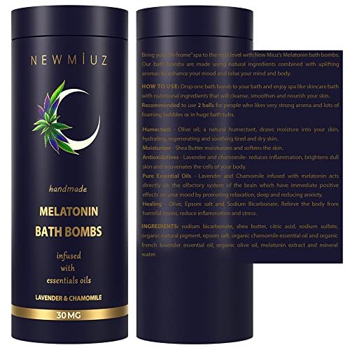Sleep Well Bubble Bath Bombs – Melatonin Infused Lavender & Chamomile Essential Oils, Luxurious Bath for Dry Skin, Perfect Self Care Gifts for Women and Men (Blue, 1 Pack) Avelisse