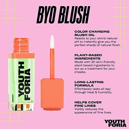 Youthforia BYO Blush - pH Color Changing Blush Oil, Vegan & Cruelty-Free, 0.21 Fl Oz Avelisse
