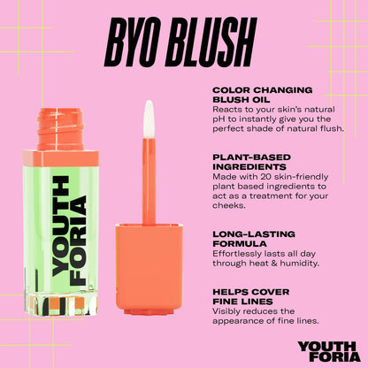 Youthforia BYO Blush - pH Color Changing Blush Oil, Vegan & Cruelty-Free, 0.21 Fl Oz Avelisse