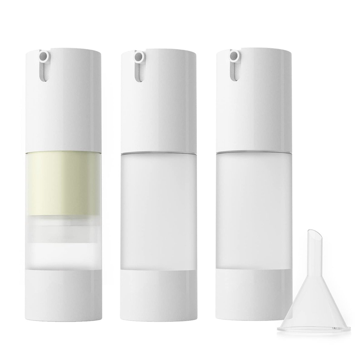LONGWAY 3-Pack Empty Refillable Airless Pump Bottles – 1 oz / 30 ml Frosted Travel Foundation Containers for Lotion, Cream, Gel, Hair Oil & Hand Sanitizer - görsel 1