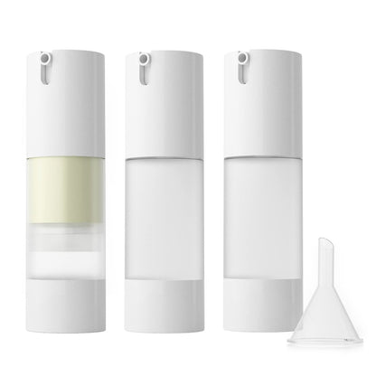 LONGWAY 3-Pack Empty Refillable Airless Pump Bottles – 1 oz / 30 ml Frosted Travel Foundation Containers for Lotion, Cream, Gel, Hair Oil & Hand Sanitizer