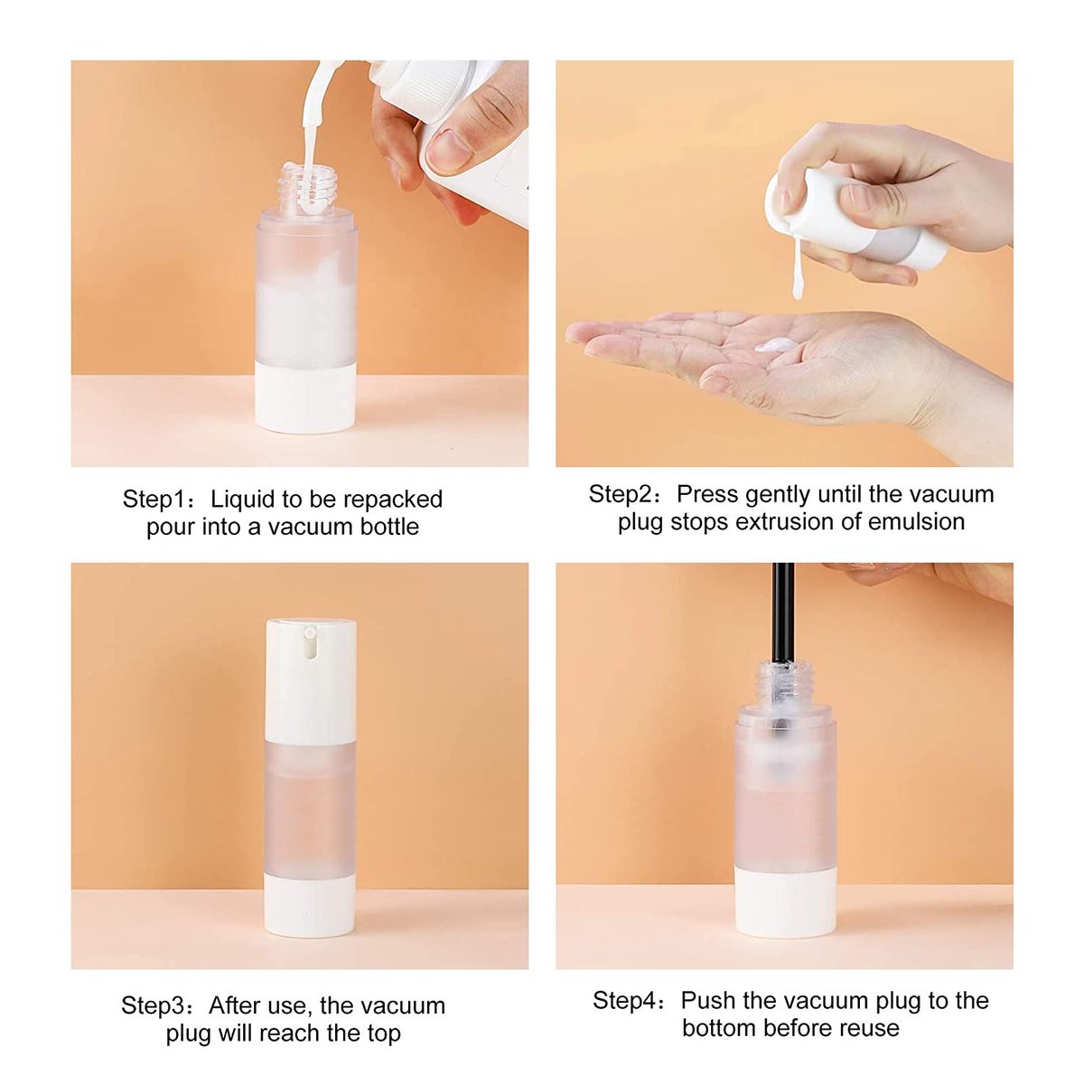 LONGWAY 3-Pack Empty Refillable Airless Pump Bottles – 1 oz / 30 ml Frosted Travel Foundation Containers for Lotion, Cream, Gel, Hair Oil & Hand Sanitizer - görsel 9